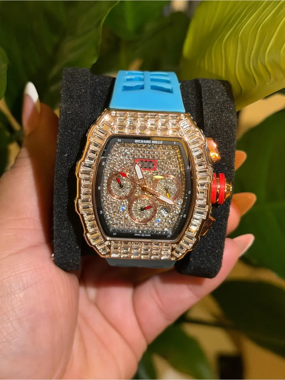 Rose Gold and Black Diamond Chronograph Watch - Black/Gold